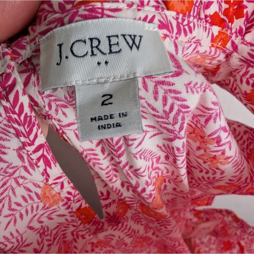J. Crew Dress Floral Tiered Ruffle Sleeveless Midi Cotton Pink Orange Size 2 - Picture 9 of 9